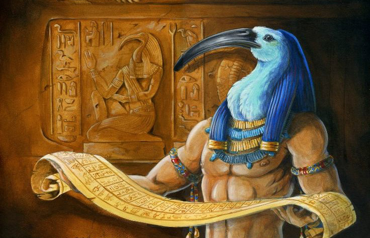 Egyptian god Thoth with hieroglyphic scroll - Star Magic Healing