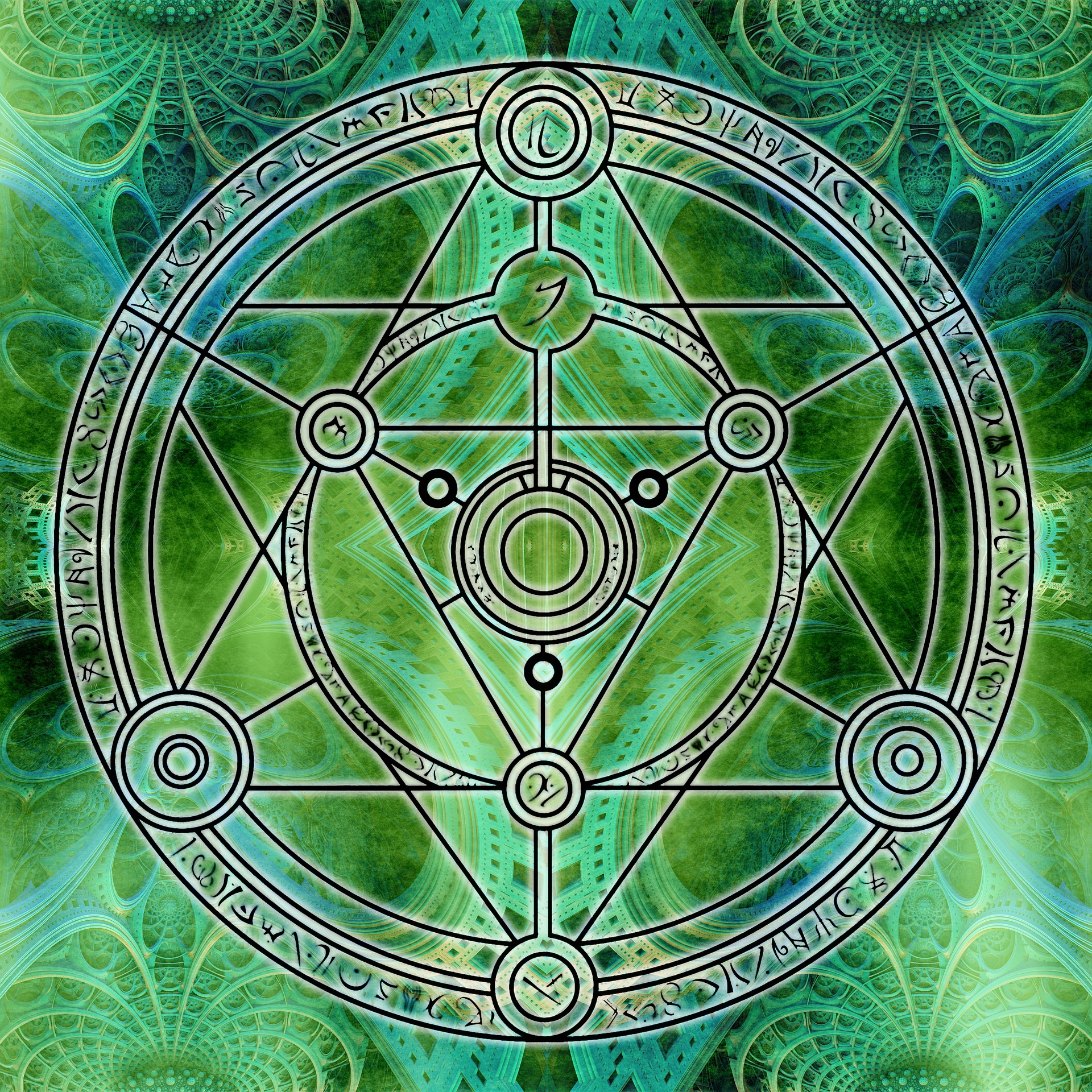 Sacred geometry symbol with green background - Star Magic Healing.